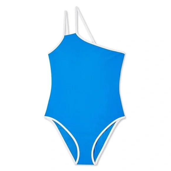 Reebok One-Shoulder One-Piece Swimsuit- Blue & White Bathing Suit - Picture 2 of 4